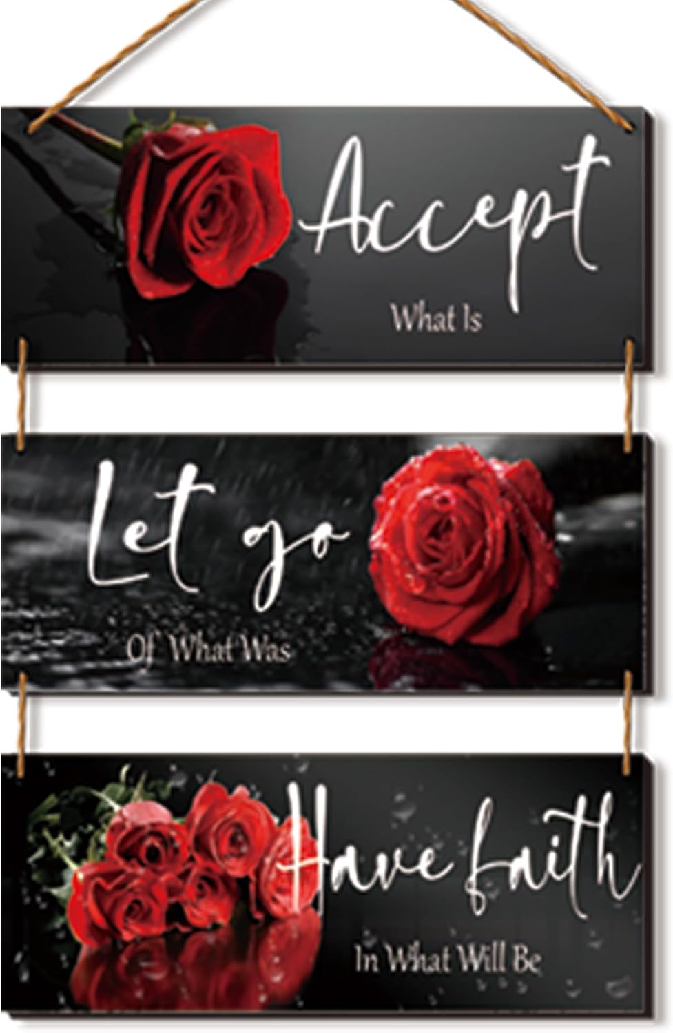 3 Pcs Yellow Wall Decor Inspirational Yellow Rose Bathroom Wooden Wall Art Office Wall Decor With Accept Let Go Have Faith Quotes For Girl Women Bathroom Bedroom(yellow 12 X 4 Inch)