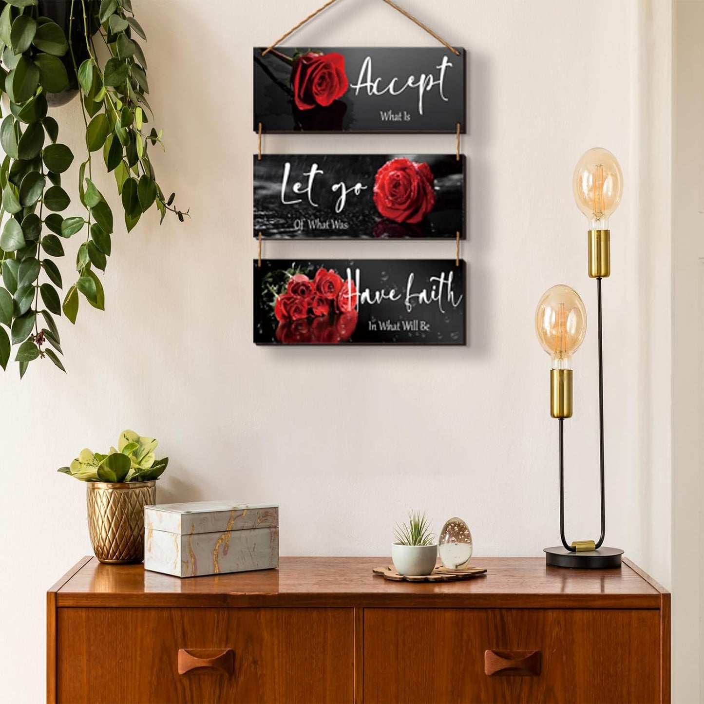 3 Pcs Yellow Wall Decor Inspirational Yellow Rose Bathroom Wooden Wall Art Office Wall Decor With Accept Let Go Have Faith Quotes For Girl Women Bathroom Bedroom(yellow 12 X 4 Inch)