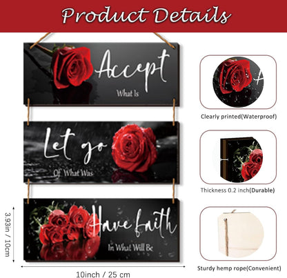 3 Pcs Yellow Wall Decor Inspirational Yellow Rose Bathroom Wooden Wall Art Office Wall Decor With Accept Let Go Have Faith Quotes For Girl Women Bathroom Bedroom(yellow 12 X 4 Inch)