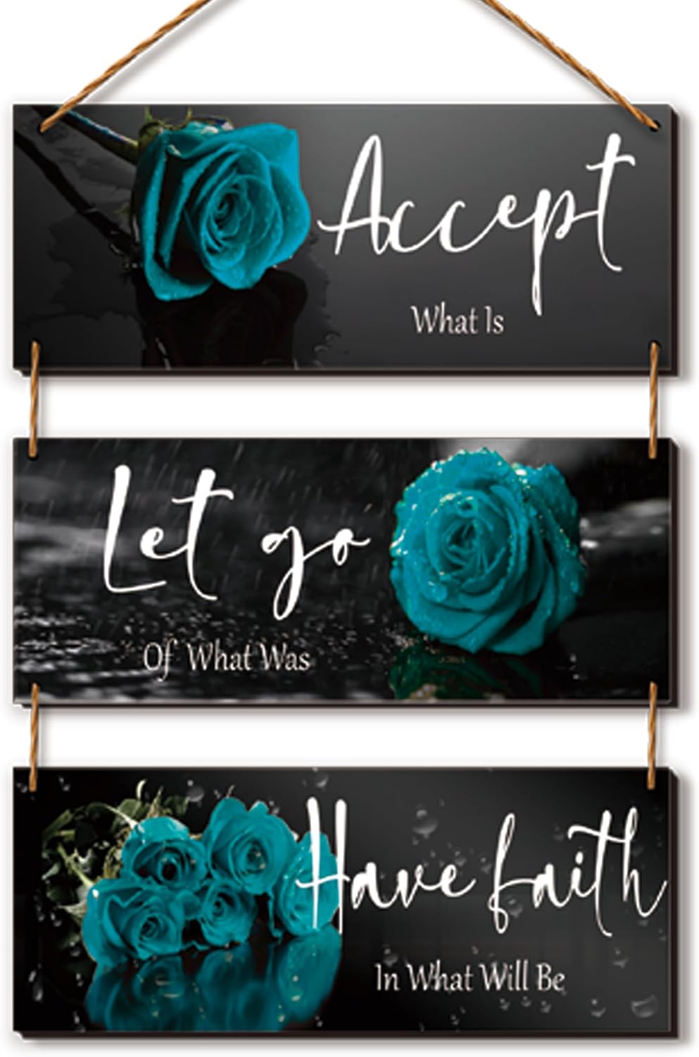 3 Pcs Yellow Wall Decor Inspirational Yellow Rose Bathroom Wooden Wall Art Office Wall Decor With Accept Let Go Have Faith Quotes For Girl Women Bathroom Bedroom(yellow 12 X 4 Inch)