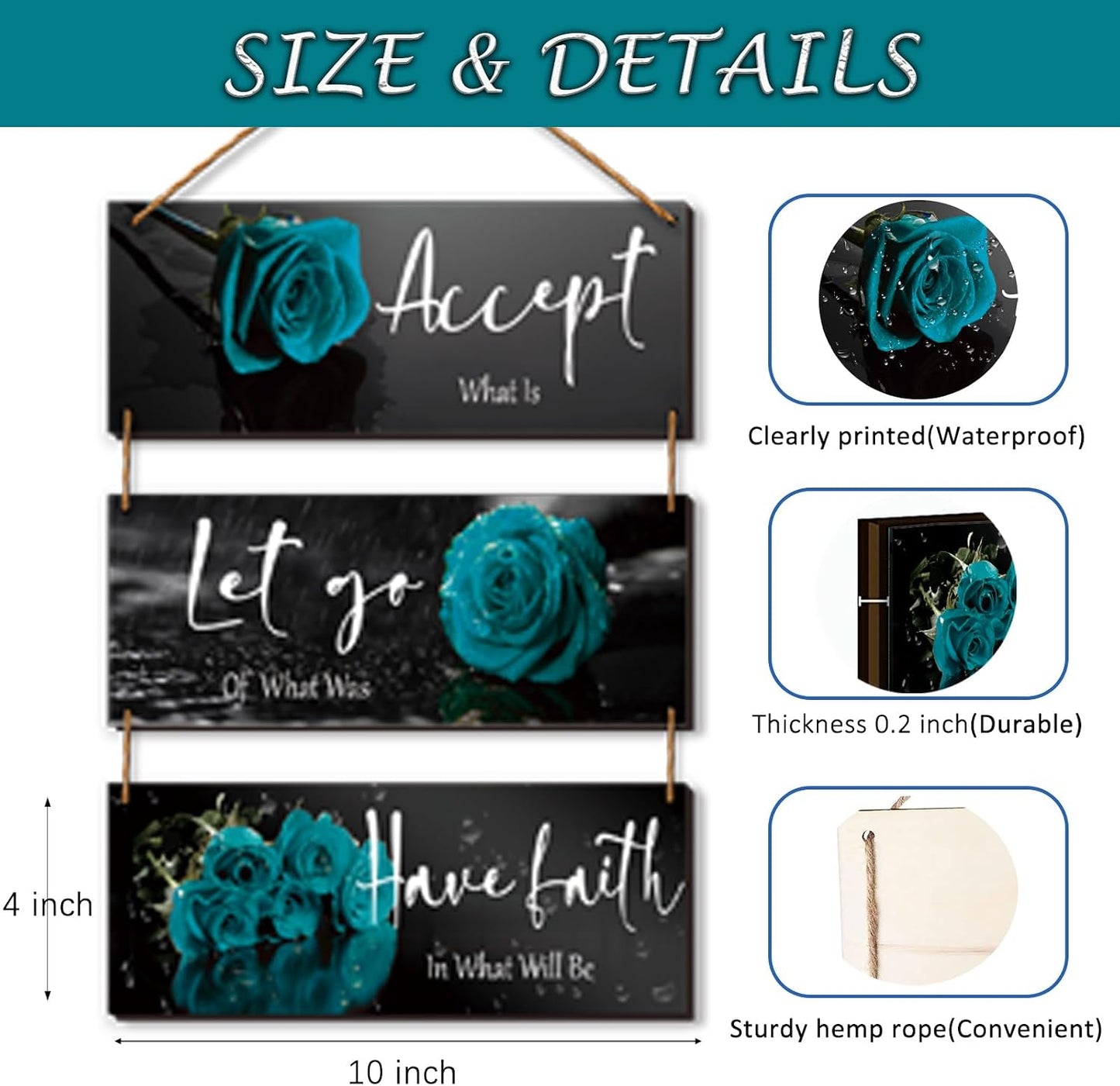 3 Pcs Yellow Wall Decor Inspirational Yellow Rose Bathroom Wooden Wall Art Office Wall Decor With Accept Let Go Have Faith Quotes For Girl Women Bathroom Bedroom(yellow 12 X 4 Inch)