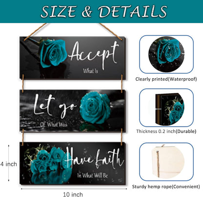3 Pcs Yellow Wall Decor Inspirational Yellow Rose Bathroom Wooden Wall Art Office Wall Decor With Accept Let Go Have Faith Quotes For Girl Women Bathroom Bedroom(yellow 12 X 4 Inch)