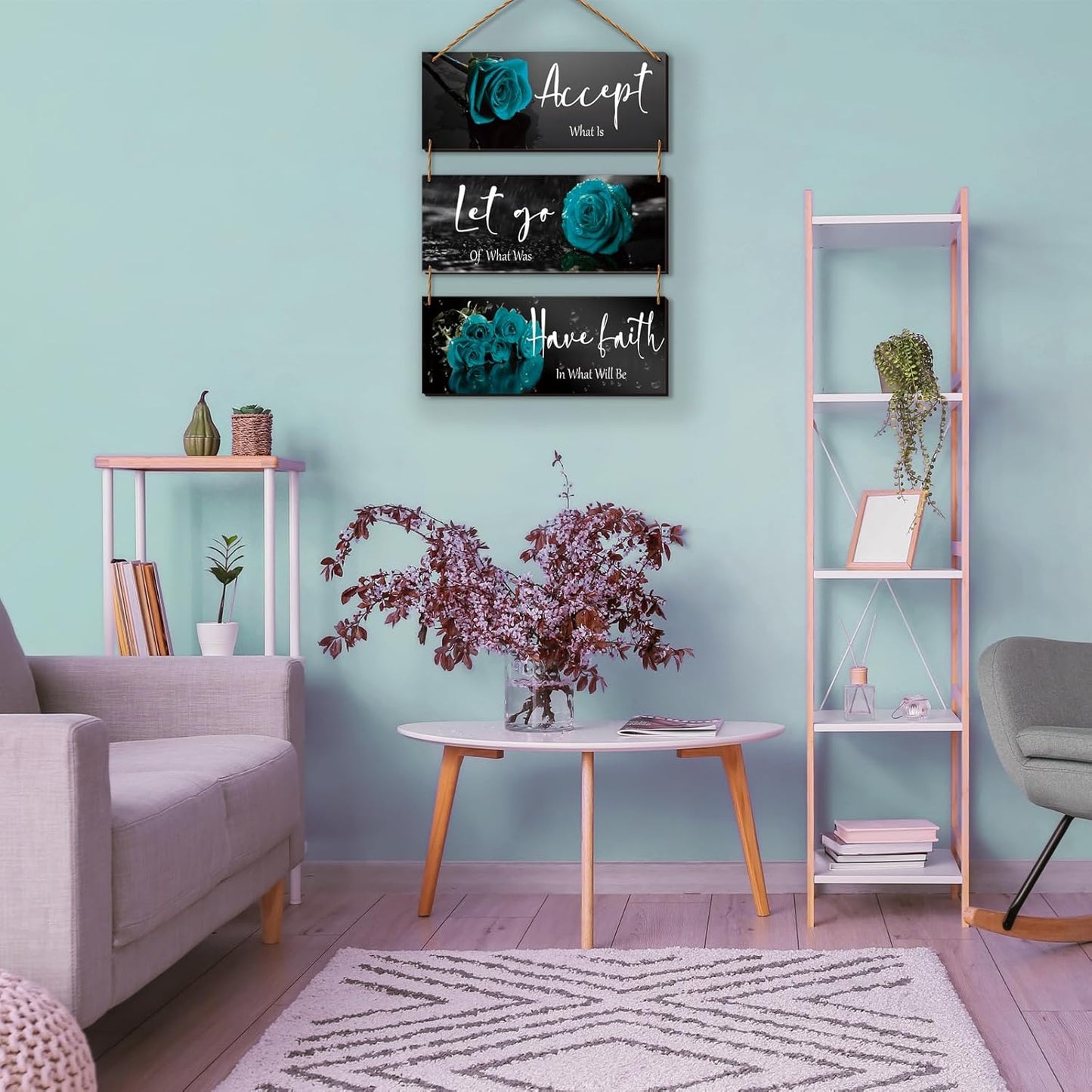 3 Pcs Yellow Wall Decor Inspirational Yellow Rose Bathroom Wooden Wall Art Office Wall Decor With Accept Let Go Have Faith Quotes For Girl Women Bathroom Bedroom(yellow 12 X 4 Inch)