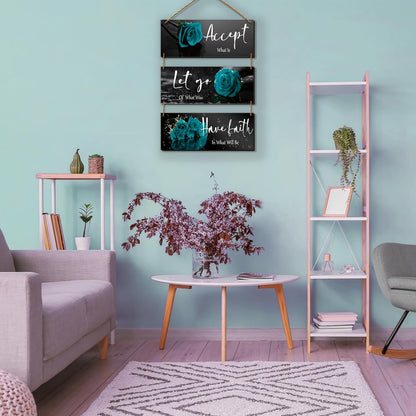 3 Pcs Yellow Wall Decor Inspirational Yellow Rose Bathroom Wooden Wall Art Office Wall Decor With Accept Let Go Have Faith Quotes For Girl Women Bathroom Bedroom(yellow 12 X 4 Inch)