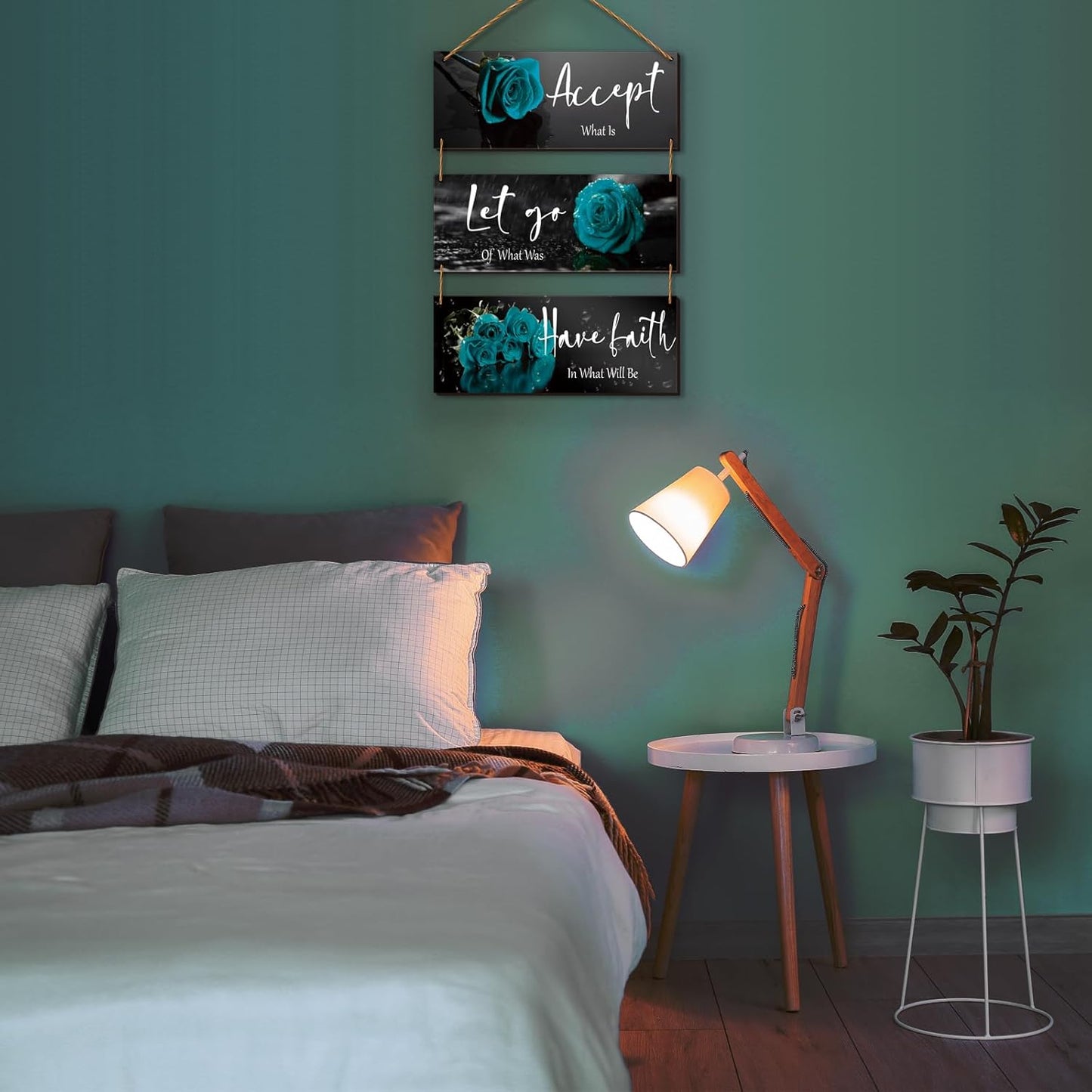 3 Pcs Yellow Wall Decor Inspirational Yellow Rose Bathroom Wooden Wall Art Office Wall Decor With Accept Let Go Have Faith Quotes For Girl Women Bathroom Bedroom(yellow 12 X 4 Inch)