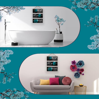 3 Pcs Yellow Wall Decor Inspirational Yellow Rose Bathroom Wooden Wall Art Office Wall Decor With Accept Let Go Have Faith Quotes For Girl Women Bathroom Bedroom(yellow 12 X 4 Inch)