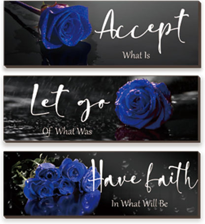 3 Pcs Yellow Wall Decor Inspirational Yellow Rose Bathroom Wooden Wall Art Office Wall Decor With Accept Let Go Have Faith Quotes For Girl Women Bathroom Bedroom(yellow 12 X 4 Inch)