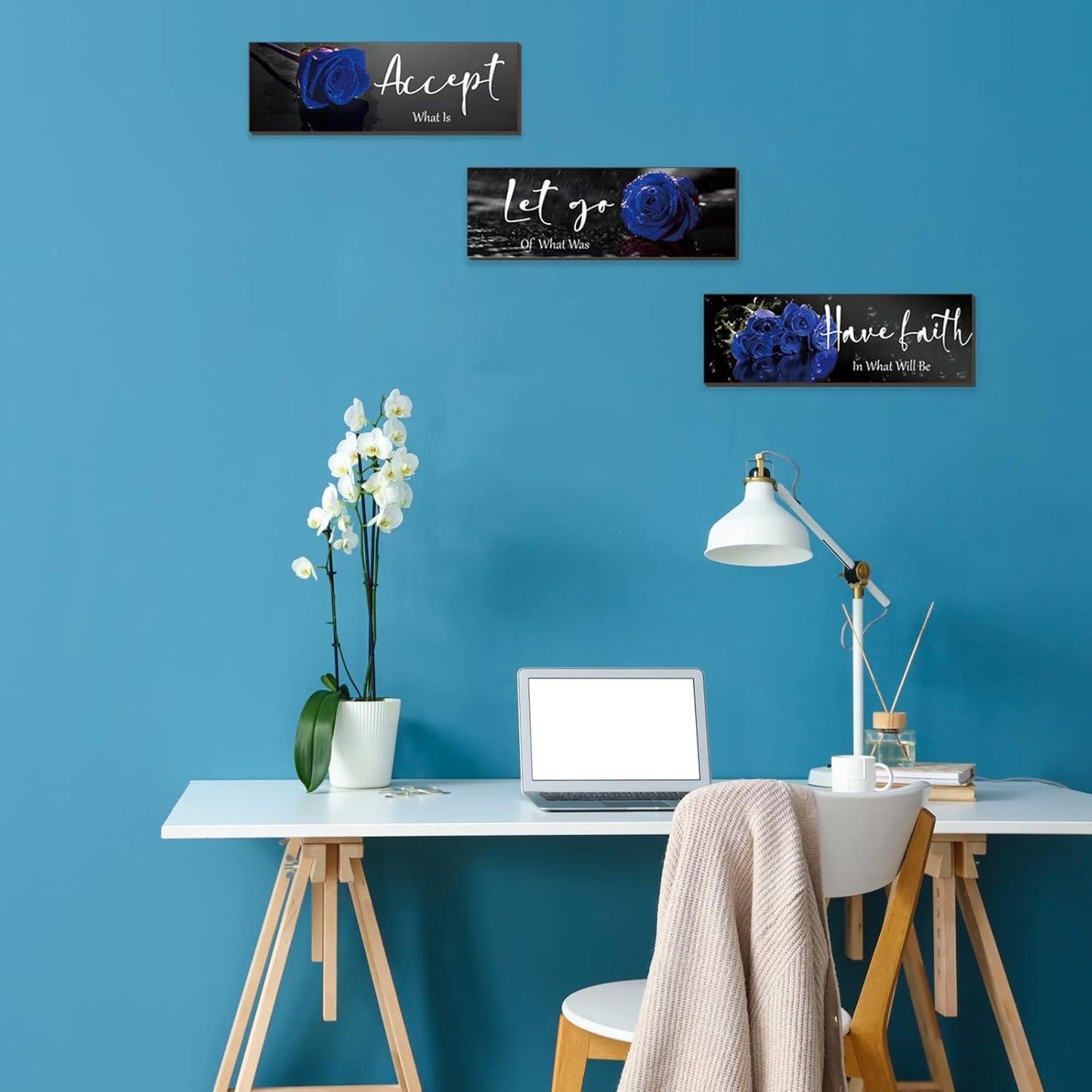 3 Pcs Yellow Wall Decor Inspirational Yellow Rose Bathroom Wooden Wall Art Office Wall Decor With Accept Let Go Have Faith Quotes For Girl Women Bathroom Bedroom(yellow 12 X 4 Inch)