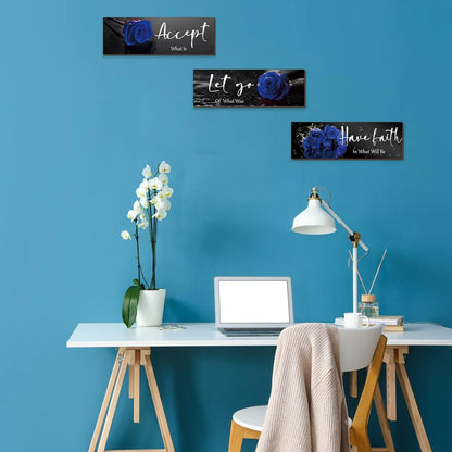 3 Pcs Yellow Wall Decor Inspirational Yellow Rose Bathroom Wooden Wall Art Office Wall Decor With Accept Let Go Have Faith Quotes For Girl Women Bathroom Bedroom(yellow 12 X 4 Inch)