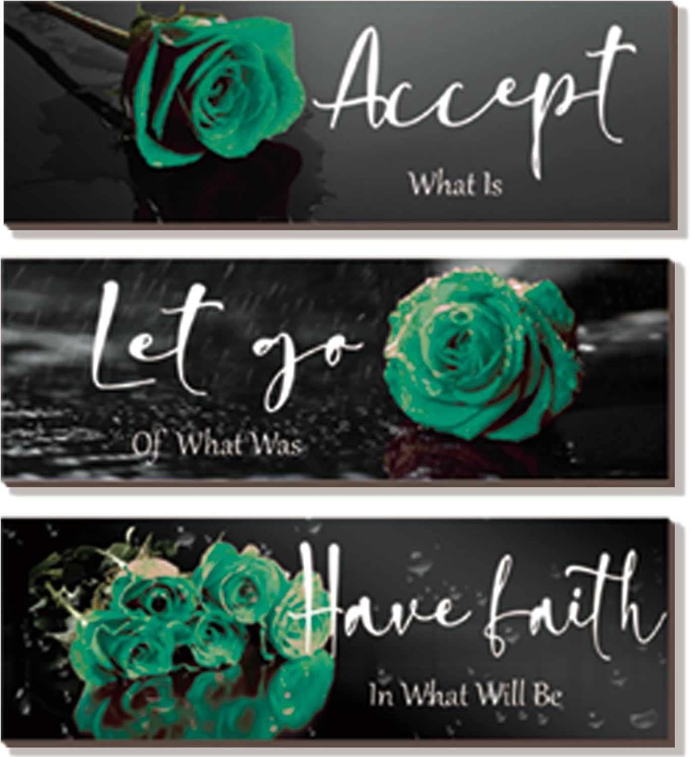 3 Pcs Yellow Wall Decor Inspirational Yellow Rose Bathroom Wooden Wall Art Office Wall Decor With Accept Let Go Have Faith Quotes For Girl Women Bathroom Bedroom(yellow 12 X 4 Inch)