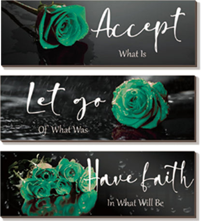 3 Pcs Yellow Wall Decor Inspirational Yellow Rose Bathroom Wooden Wall Art Office Wall Decor With Accept Let Go Have Faith Quotes For Girl Women Bathroom Bedroom(yellow 12 X 4 Inch)