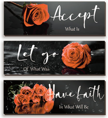 3 Pcs Yellow Wall Decor Inspirational Yellow Rose Bathroom Wooden Wall Art Office Wall Decor With Accept Let Go Have Faith Quotes For Girl Women Bathroom Bedroom(yellow 12 X 4 Inch)