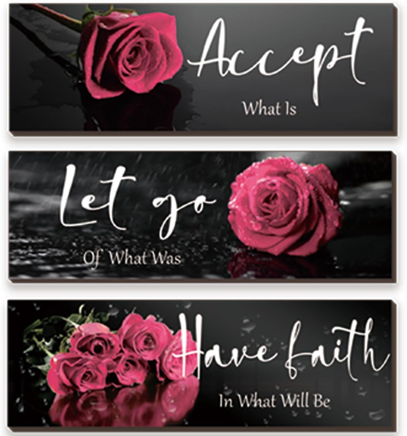 3 Pcs Yellow Wall Decor Inspirational Yellow Rose Bathroom Wooden Wall Art Office Wall Decor With Accept Let Go Have Faith Quotes For Girl Women Bathroom Bedroom(yellow 12 X 4 Inch)