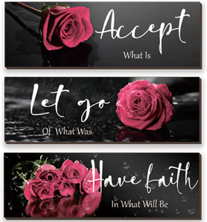 3 Pcs Yellow Wall Decor Inspirational Yellow Rose Bathroom Wooden Wall Art Office Wall Decor With Accept Let Go Have Faith Quotes For Girl Women Bathroom Bedroom(yellow 12 X 4 Inch)