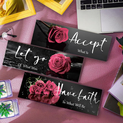 3 Pcs Yellow Wall Decor Inspirational Yellow Rose Bathroom Wooden Wall Art Office Wall Decor With Accept Let Go Have Faith Quotes For Girl Women Bathroom Bedroom(yellow 12 X 4 Inch)
