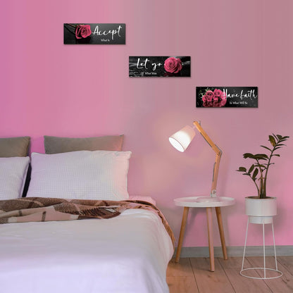 3 Pcs Yellow Wall Decor Inspirational Yellow Rose Bathroom Wooden Wall Art Office Wall Decor With Accept Let Go Have Faith Quotes For Girl Women Bathroom Bedroom(yellow 12 X 4 Inch)
