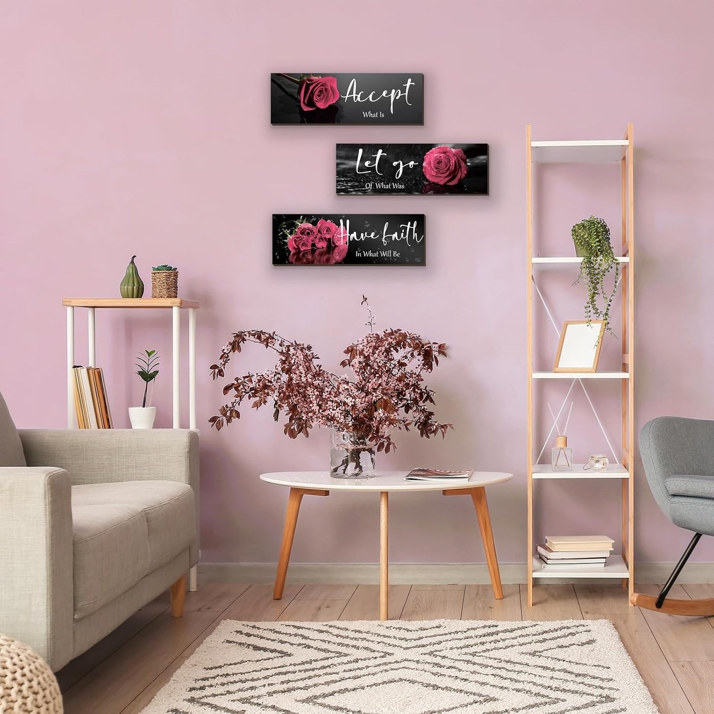 3 Pcs Yellow Wall Decor Inspirational Yellow Rose Bathroom Wooden Wall Art Office Wall Decor With Accept Let Go Have Faith Quotes For Girl Women Bathroom Bedroom(yellow 12 X 4 Inch)