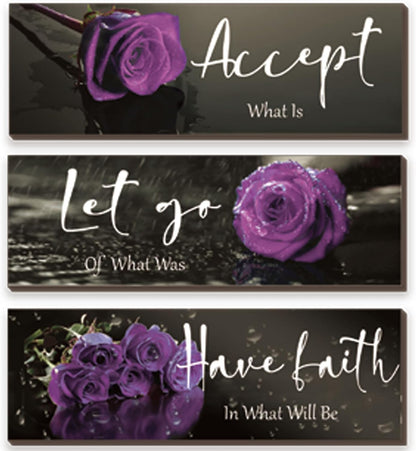 3 Pcs Yellow Wall Decor Inspirational Yellow Rose Bathroom Wooden Wall Art Office Wall Decor With Accept Let Go Have Faith Quotes For Girl Women Bathroom Bedroom(yellow 12 X 4 Inch)