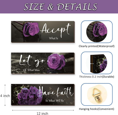 3 Pcs Yellow Wall Decor Inspirational Yellow Rose Bathroom Wooden Wall Art Office Wall Decor With Accept Let Go Have Faith Quotes For Girl Women Bathroom Bedroom(yellow 12 X 4 Inch)