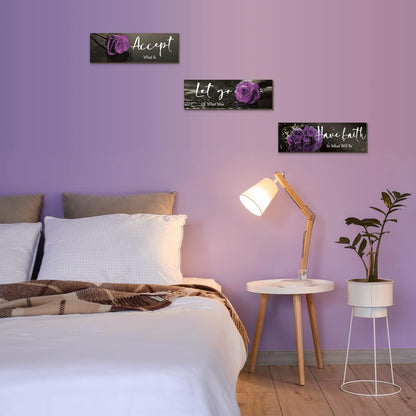 3 Pcs Yellow Wall Decor Inspirational Yellow Rose Bathroom Wooden Wall Art Office Wall Decor With Accept Let Go Have Faith Quotes For Girl Women Bathroom Bedroom(yellow 12 X 4 Inch)