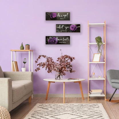 3 Pcs Yellow Wall Decor Inspirational Yellow Rose Bathroom Wooden Wall Art Office Wall Decor With Accept Let Go Have Faith Quotes For Girl Women Bathroom Bedroom(yellow 12 X 4 Inch)