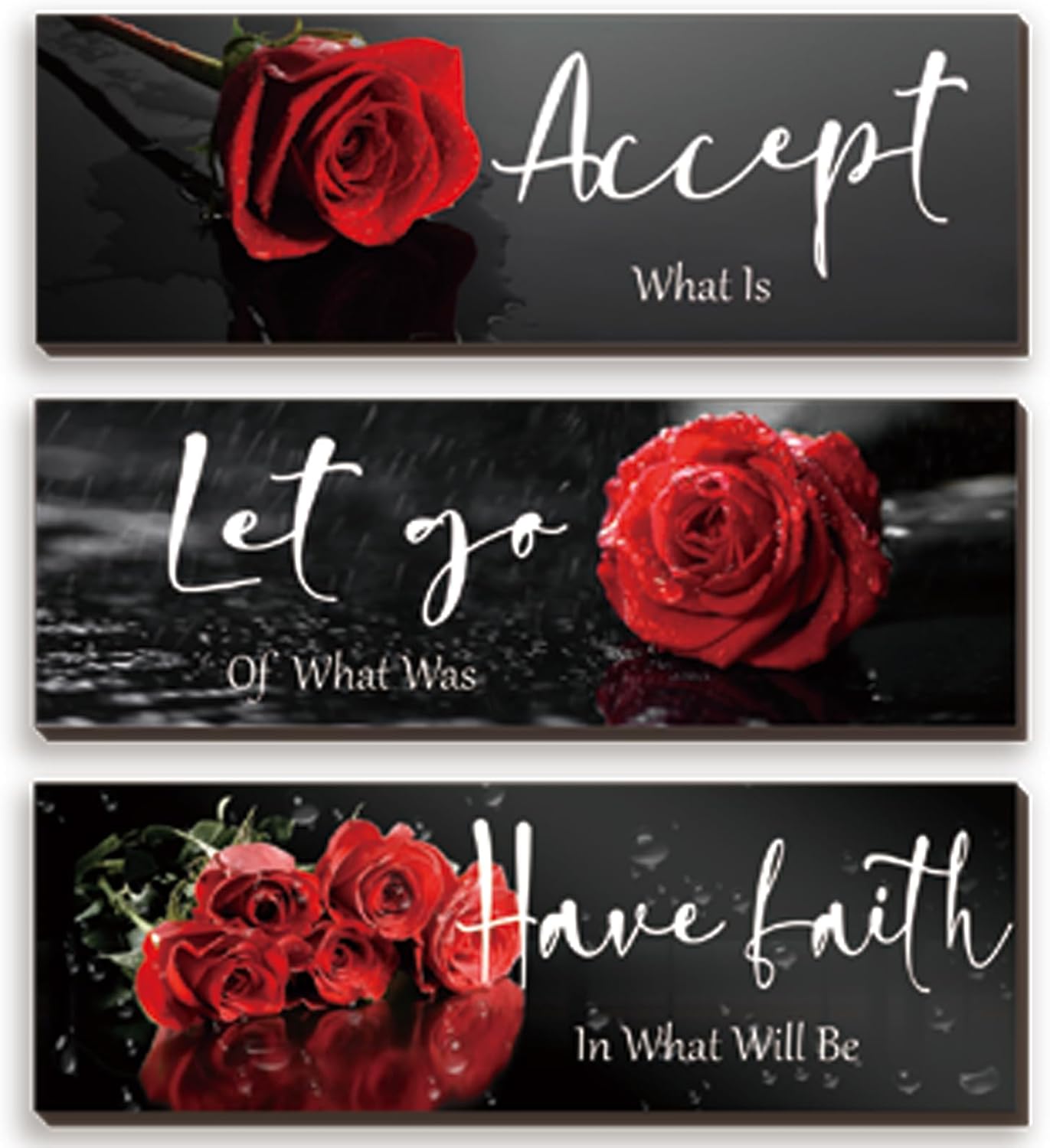 3 Pcs Yellow Wall Decor Inspirational Yellow Rose Bathroom Wooden Wall Art Office Wall Decor With Accept Let Go Have Faith Quotes For Girl Women Bathroom Bedroom(yellow 12 X 4 Inch)