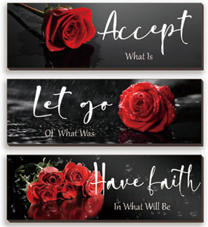 3 Pcs Yellow Wall Decor Inspirational Yellow Rose Bathroom Wooden Wall Art Office Wall Decor With Accept Let Go Have Faith Quotes For Girl Women Bathroom Bedroom(yellow 12 X 4 Inch)