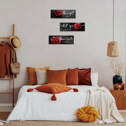 3 Pcs Yellow Wall Decor Inspirational Yellow Rose Bathroom Wooden Wall Art Office Wall Decor With Accept Let Go Have Faith Quotes For Girl Women Bathroom Bedroom(yellow 12 X 4 Inch)