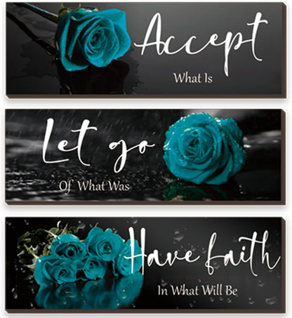 3 Pcs Yellow Wall Decor Inspirational Yellow Rose Bathroom Wooden Wall Art Office Wall Decor With Accept Let Go Have Faith Quotes For Girl Women Bathroom Bedroom(yellow 12 X 4 Inch)