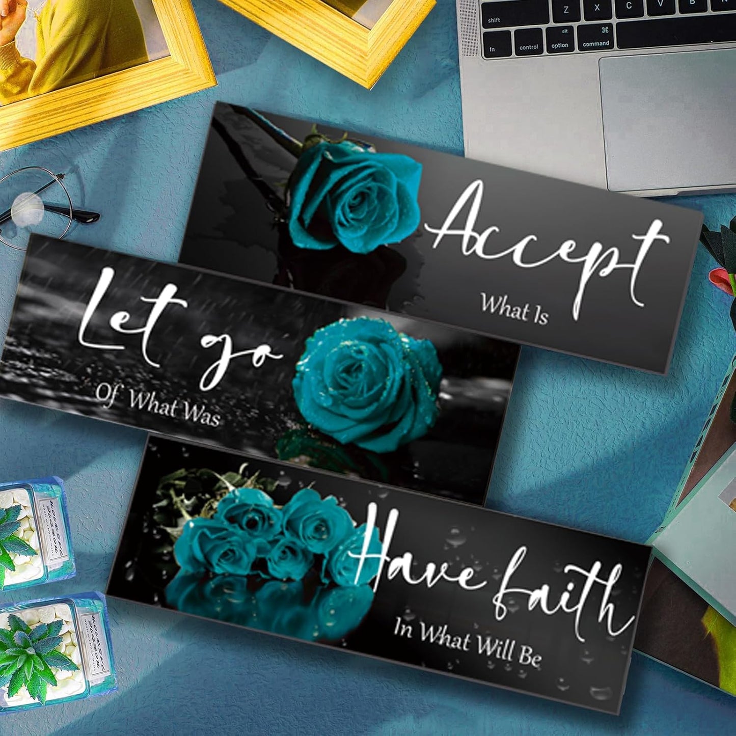 3 Pcs Yellow Wall Decor Inspirational Yellow Rose Bathroom Wooden Wall Art Office Wall Decor With Accept Let Go Have Faith Quotes For Girl Women Bathroom Bedroom(yellow 12 X 4 Inch)