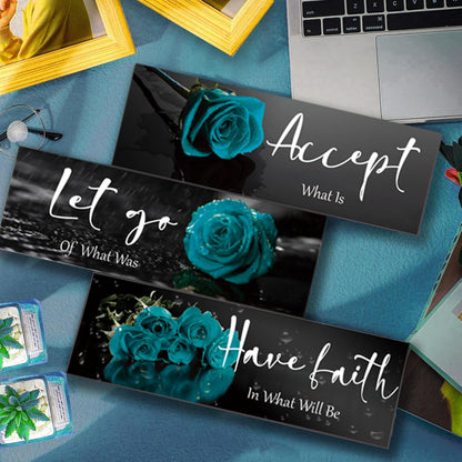 3 Pcs Yellow Wall Decor Inspirational Yellow Rose Bathroom Wooden Wall Art Office Wall Decor With Accept Let Go Have Faith Quotes For Girl Women Bathroom Bedroom(yellow 12 X 4 Inch)