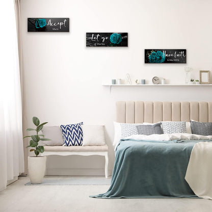 3 Pcs Yellow Wall Decor Inspirational Yellow Rose Bathroom Wooden Wall Art Office Wall Decor With Accept Let Go Have Faith Quotes For Girl Women Bathroom Bedroom(yellow 12 X 4 Inch)