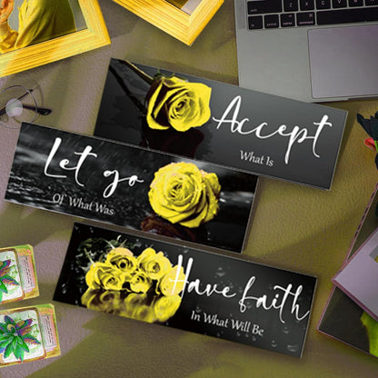 3 Pcs Yellow Wall Decor Inspirational Yellow Rose Bathroom Wooden Wall Art Office Wall Decor With Accept Let Go Have Faith Quotes For Girl Women Bathroom Bedroom(yellow 12 X 4 Inch)