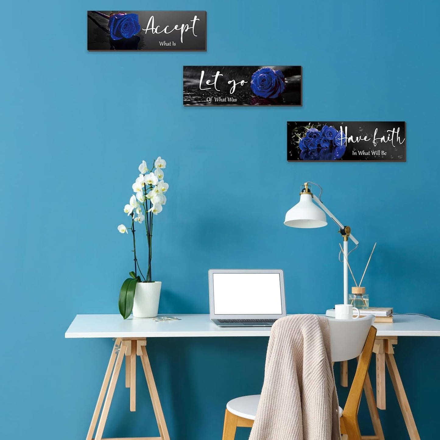 3 Pcs Yellow Wall Decor Inspirational Yellow Rose Bathroom Wooden Wall Art Office Wall Decor With Accept Let Go Have Faith Quotes For Girl Women Bathroom Bedroom(yellow 12 X 4 Inch)
