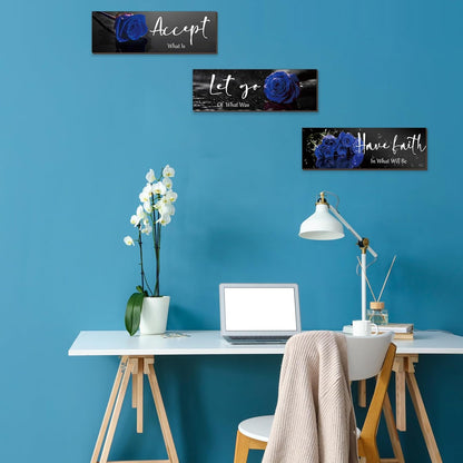 3 Pcs Yellow Wall Decor Inspirational Yellow Rose Bathroom Wooden Wall Art Office Wall Decor With Accept Let Go Have Faith Quotes For Girl Women Bathroom Bedroom(yellow 12 X 4 Inch)