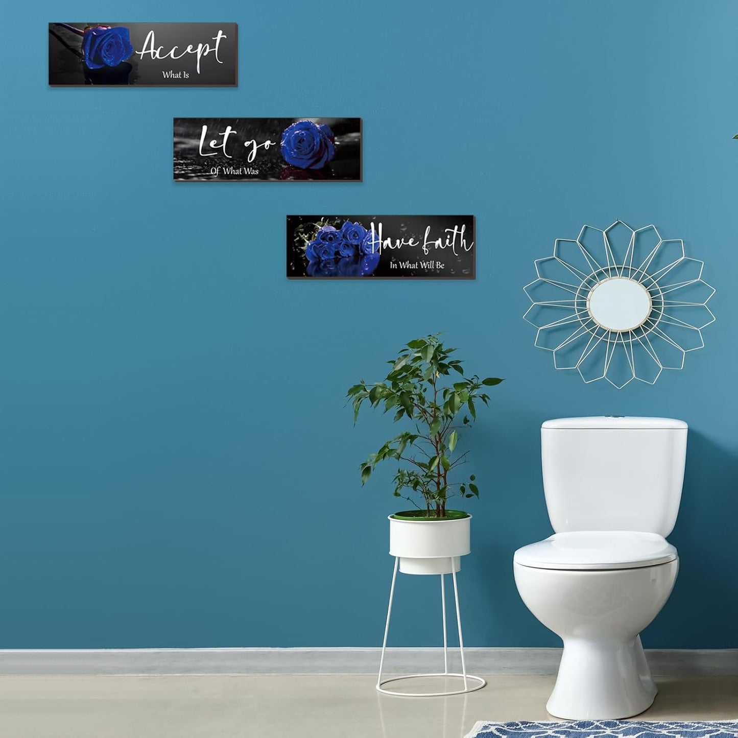 3 Pcs Yellow Wall Decor Inspirational Yellow Rose Bathroom Wooden Wall Art Office Wall Decor With Accept Let Go Have Faith Quotes For Girl Women Bathroom Bedroom(yellow 12 X 4 Inch)
