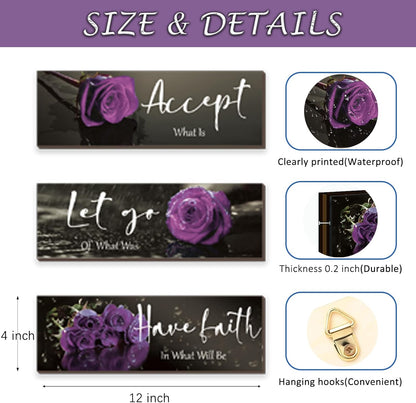 3 Pcs Yellow Wall Decor Inspirational Yellow Rose Bathroom Wooden Wall Art Office Wall Decor With Accept Let Go Have Faith Quotes For Girl Women Bathroom Bedroom(yellow 12 X 4 Inch)