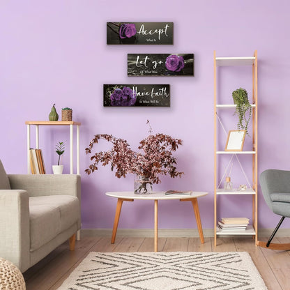 3 Pcs Yellow Wall Decor Inspirational Yellow Rose Bathroom Wooden Wall Art Office Wall Decor With Accept Let Go Have Faith Quotes For Girl Women Bathroom Bedroom(yellow 12 X 4 Inch)