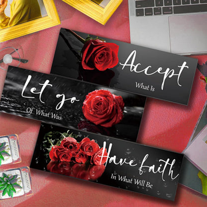 3 Pcs Yellow Wall Decor Inspirational Yellow Rose Bathroom Wooden Wall Art Office Wall Decor With Accept Let Go Have Faith Quotes For Girl Women Bathroom Bedroom(yellow 12 X 4 Inch)