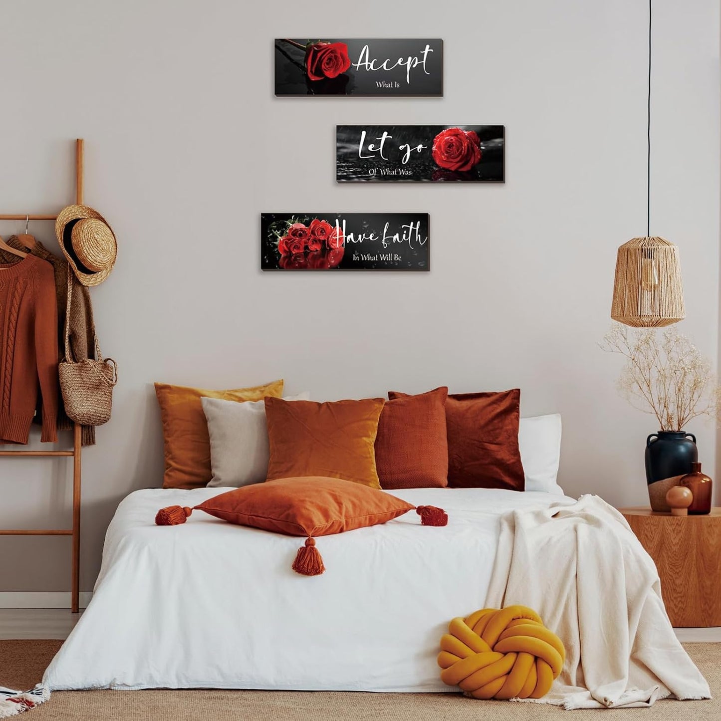 3 Pcs Yellow Wall Decor Inspirational Yellow Rose Bathroom Wooden Wall Art Office Wall Decor With Accept Let Go Have Faith Quotes For Girl Women Bathroom Bedroom(yellow 12 X 4 Inch)