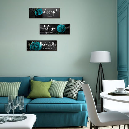 3 Pcs Yellow Wall Decor Inspirational Yellow Rose Bathroom Wooden Wall Art Office Wall Decor With Accept Let Go Have Faith Quotes For Girl Women Bathroom Bedroom(yellow 12 X 4 Inch)