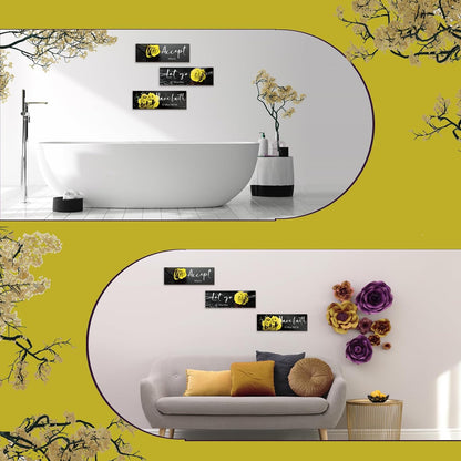 3 Pcs Yellow Wall Decor Inspirational Yellow Rose Bathroom Wooden Wall Art Office Wall Decor With Accept Let Go Have Faith Quotes For Girl Women Bathroom Bedroom(yellow 12 X 4 Inch)