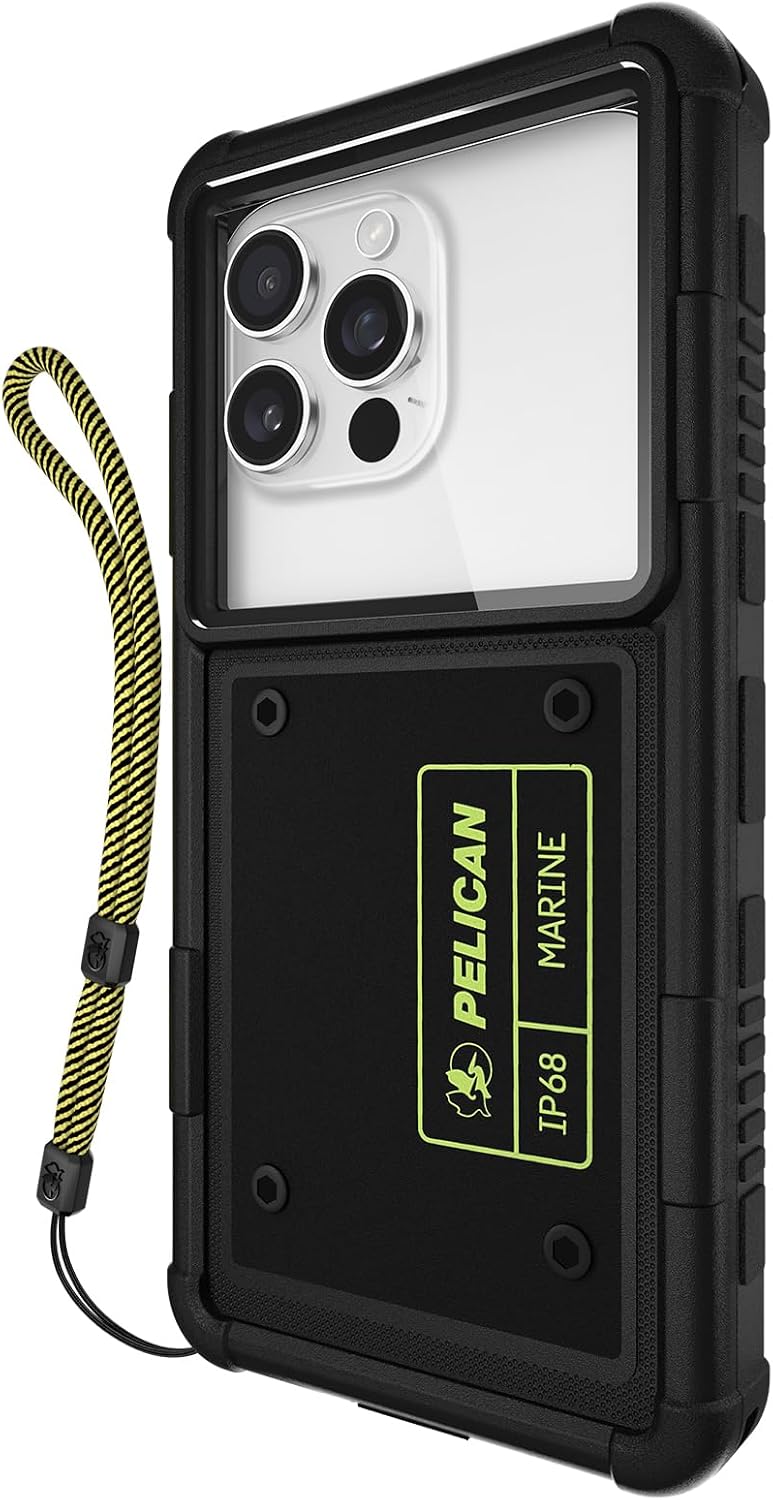 Waterproof Phone Case - Fits All Phones – Underwater Photo Case w/Secure Closure & Wrist Strap – Great for Snorkeling, Kayaking, Boating, Swimming, Rafting & Fishing - Black/Hi-Vis Yellow