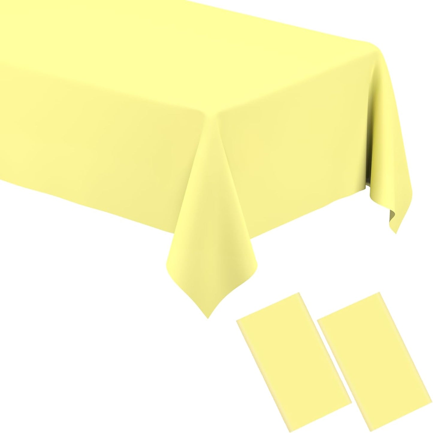 2 Pack Light Yellow Rectangular Plastic Tablecloths, Yellow Disposable Table Covers 54" x 108" for Birthday, Bridal Shower, Engagement Wedding, Picnic Parties and 8 ft Table Use