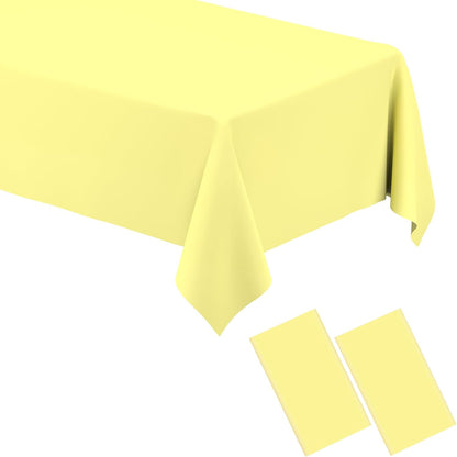 2 Pack Light Yellow Rectangular Plastic Tablecloths, Yellow Disposable Table Covers 54" x 108" for Birthday, Bridal Shower, Engagement Wedding, Picnic Parties and 8 ft Table Use