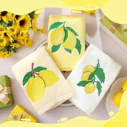 3 Pcs Lemon Hand Towels 14x29 Inch Spring Summer Farmhouse Yellow Lemon Cotton Embroidered Soft Absorbent Bathroom Decor Towels for Bathroom Kitchen