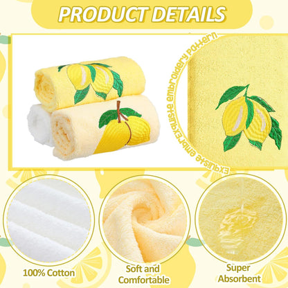 3 Pcs Lemon Hand Towels 14x29 Inch Spring Summer Farmhouse Yellow Lemon Cotton Embroidered Soft Absorbent Bathroom Decor Towels for Bathroom Kitchen