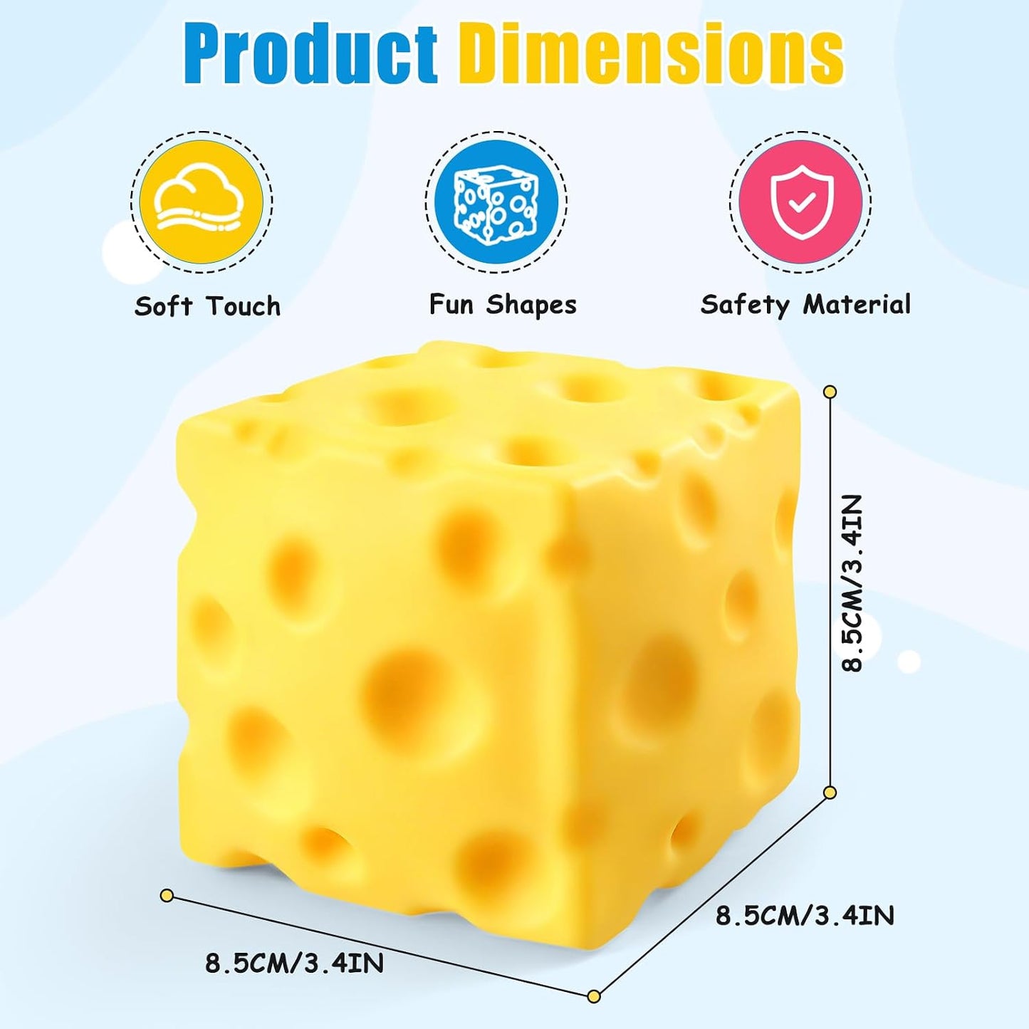 Big Cheese Squishy, Cube Squishies, Large Cheese Block Squeeze Toys, Stress Ball Fidget Sensory Squeezy Toys for Adults Stress Relief (Yellow, 3.4 in)