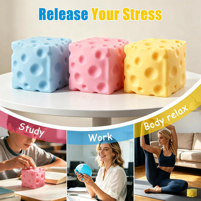 Big Cheese Squishy, Cube Squishies, Large Cheese Block Squeeze Toys, Stress Ball Fidget Sensory Squeezy Toys for Adults Stress Relief (Yellow, 3.4 in)