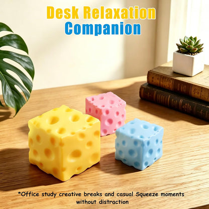 Big Cheese Squishy, Cube Squishies, Large Cheese Block Squeeze Toys, Stress Ball Fidget Sensory Squeezy Toys for Adults Stress Relief (Yellow, 3.4 in)